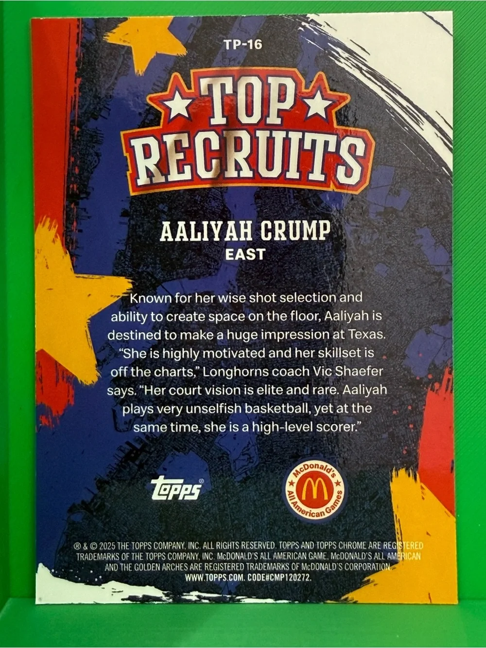 2025 Topps Chrome Mcdonald's All American - Top Recruits Aaliyah Crump #TP-16...